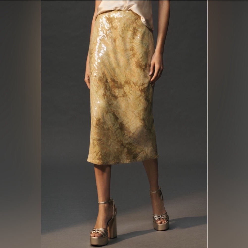 Anthropologie Yellow and Gold Sequin Skirt